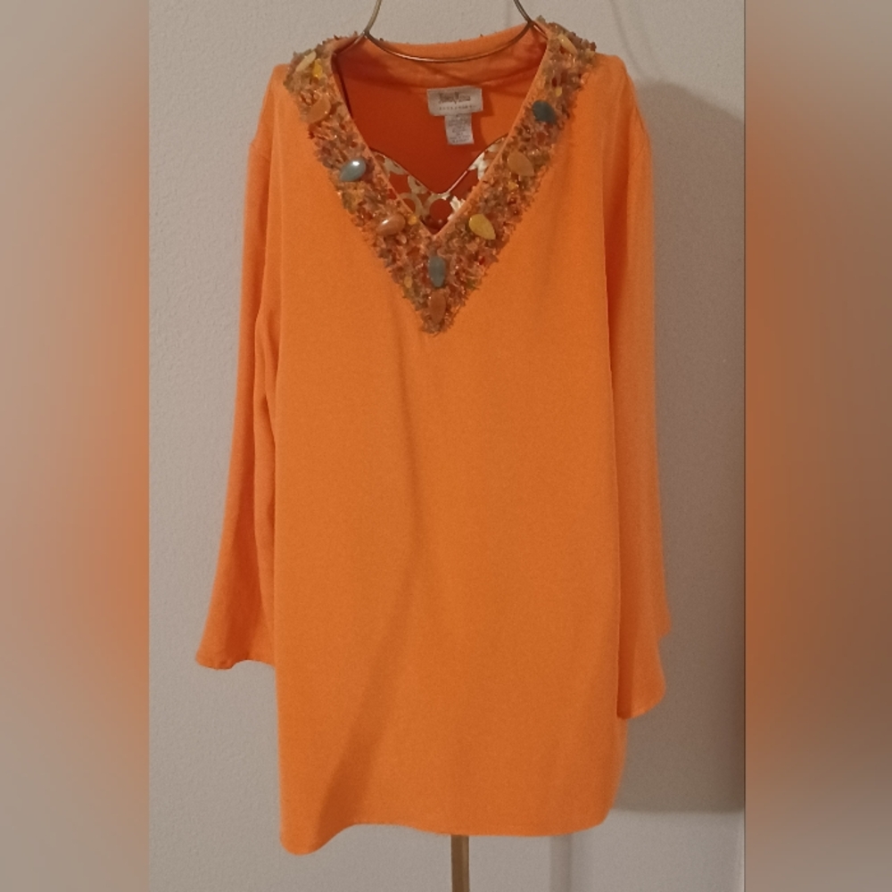 Neiman Marcus Orange Embellished Tunic